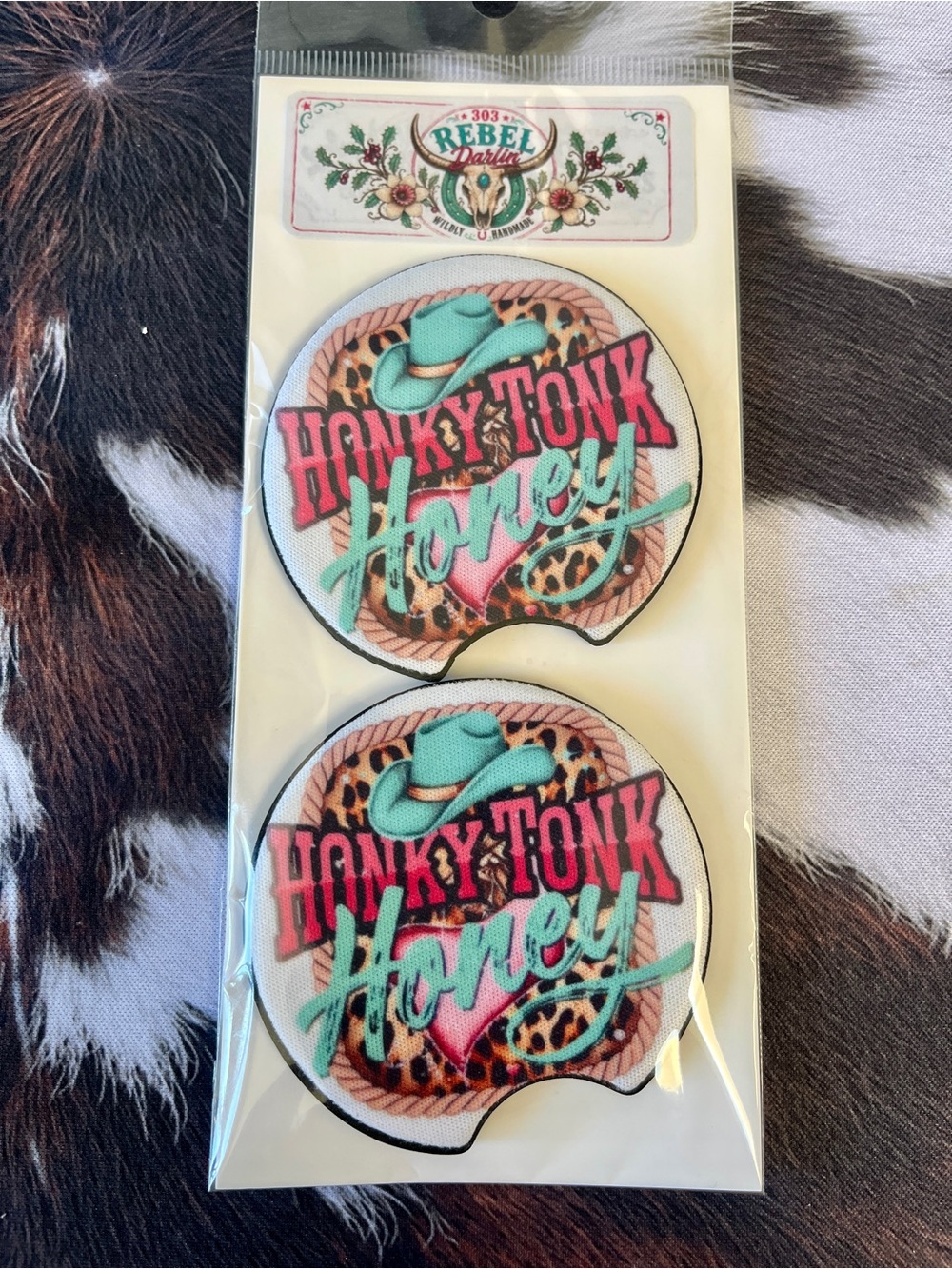 Honky Tonk Honey Car Coaster Set - Turquoise & Pink